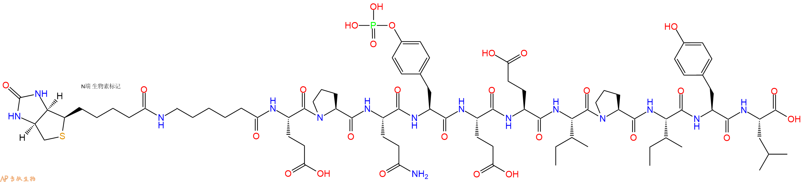 专肽生物产品生物素标记肽Biotin-ε-aminocaproyl-Glu-Pro-Gln-Tyr(PO3H2215876-01-0