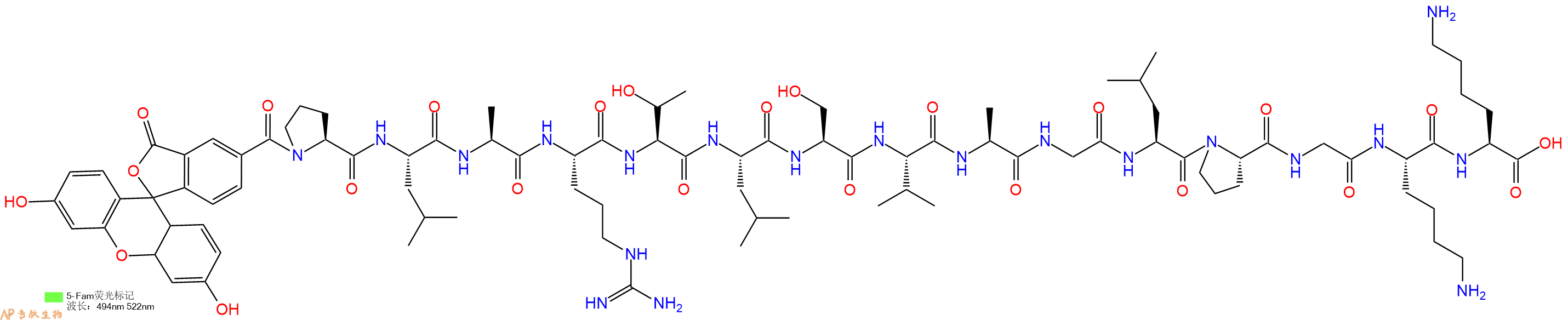 专肽生物产品荧光标记肽5FAM-PLARTLSVAGLPGKK