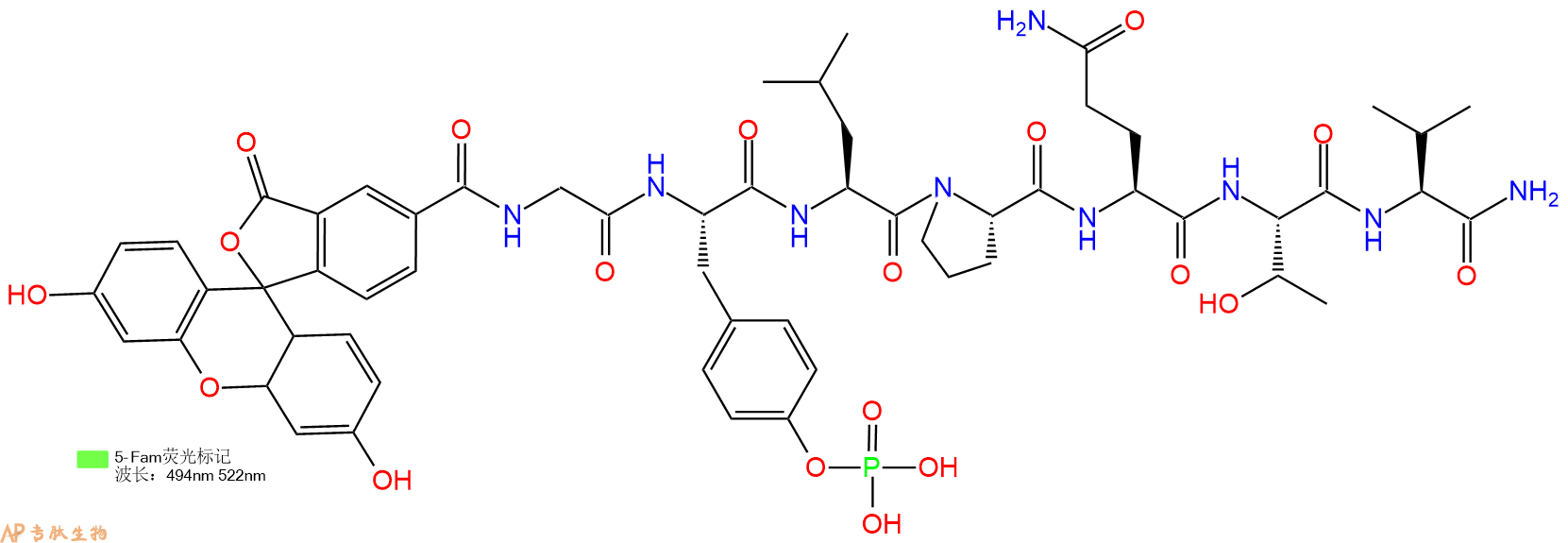 专肽生物产品荧光标记肽5Fam-G-pTyr-LPQTV-NH2769166-98-5