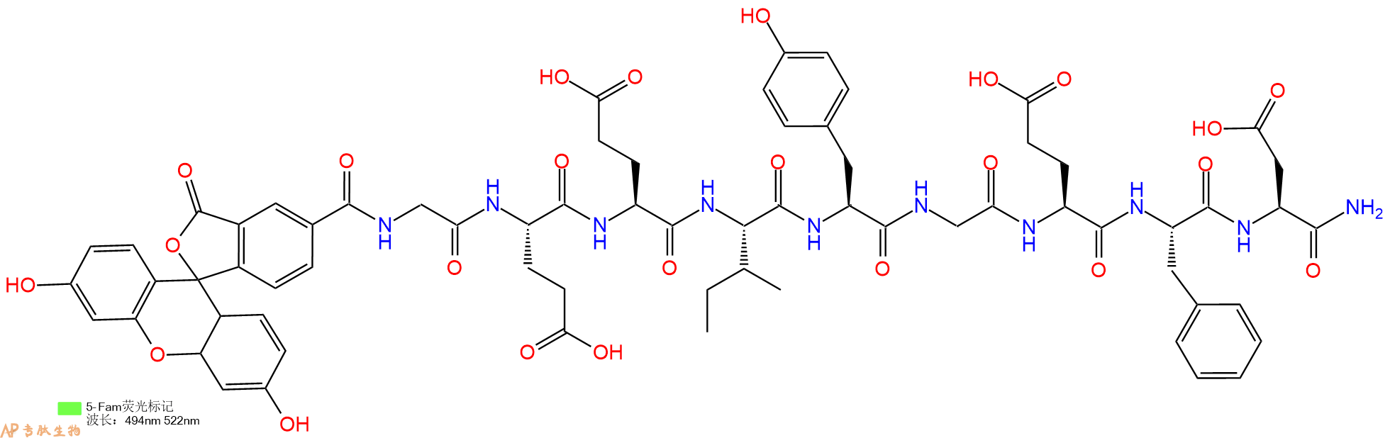 专肽生物产品荧光标记肽5-FAM-GEEIYGEFD-NH2