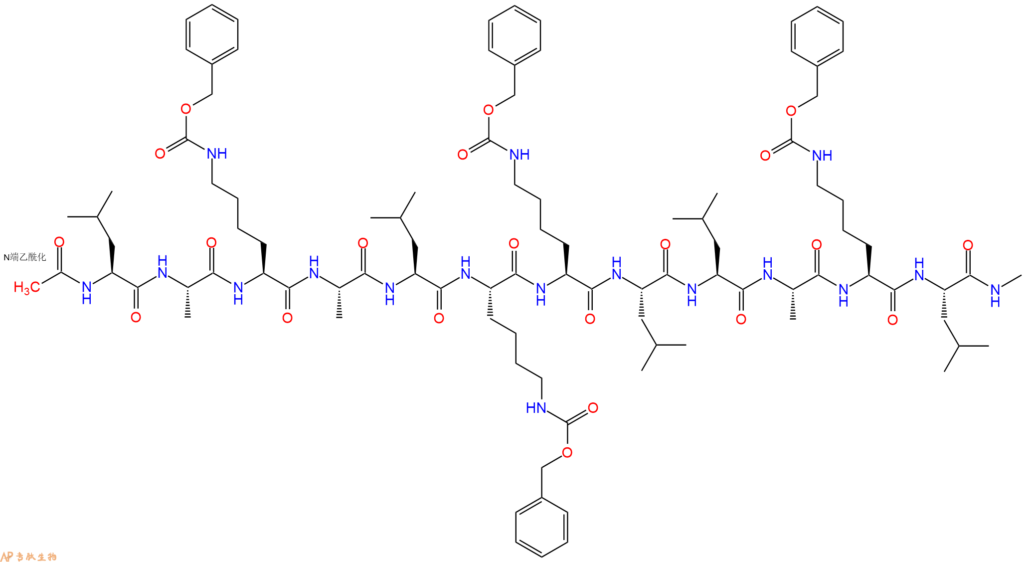 专肽生物产品Ac-L-A-Lys(Cbz)-A-L-Lys(Cbz)-Lys(Cbz)-L-Leu-A-Lys(114118-40-0