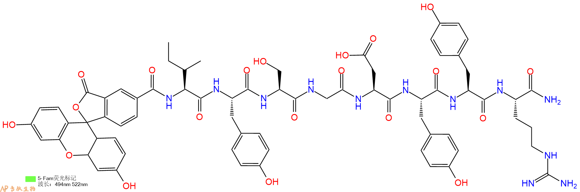 专肽生物产品荧光标记肽5Fam-IYSGDYYR-NH2