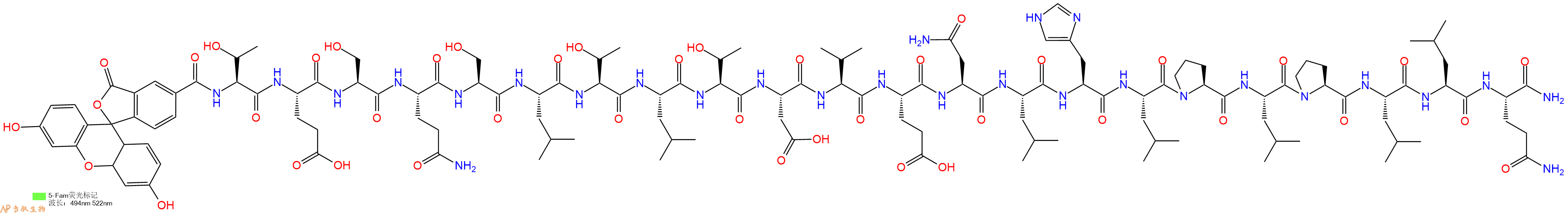 专肽生物产品荧光标记肽5FAM-TESQSLTLTDVENLHLPLPLLQ-NH2