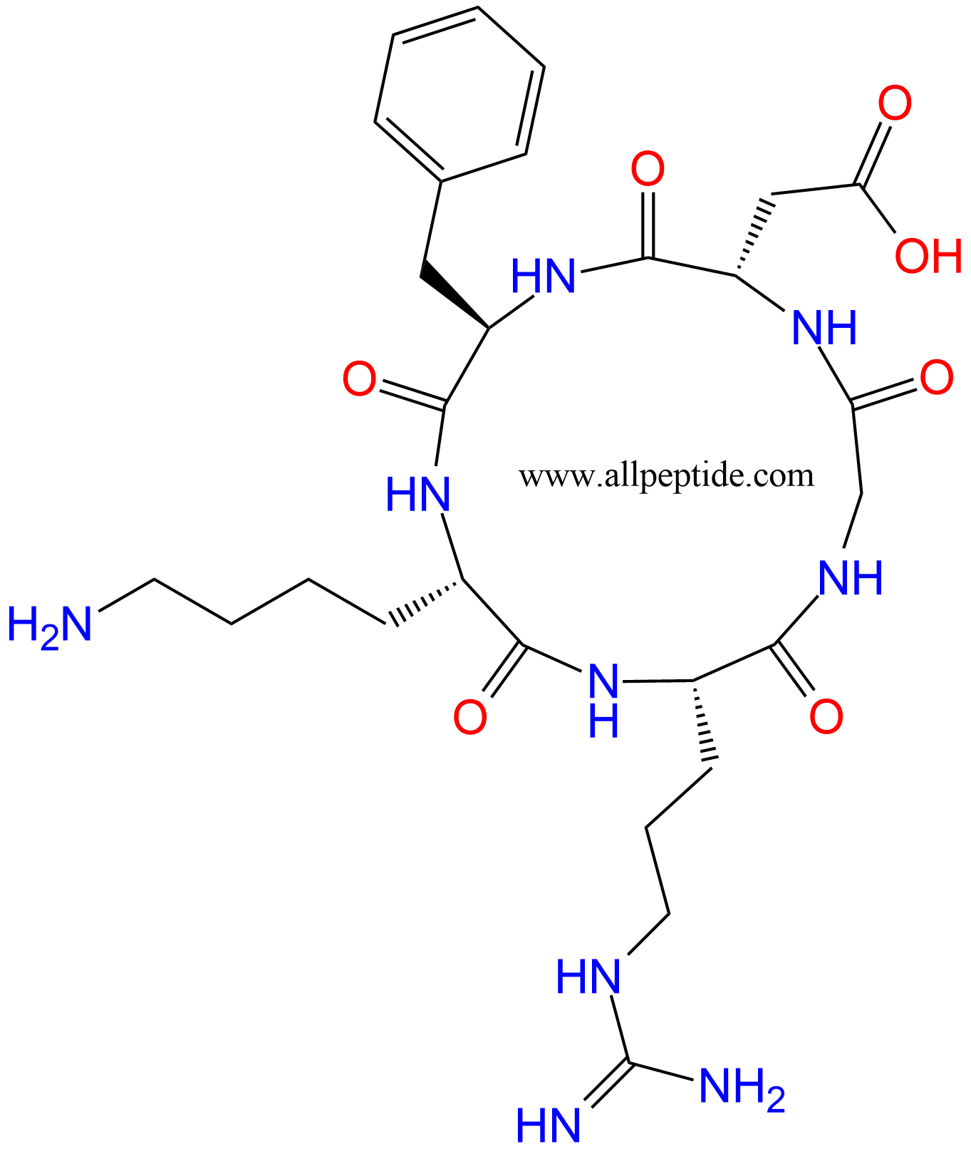 专肽生物产品αvβ3整合素抑制剂、c(RGD)环肽：c(RGDfK)、c(RGD-DPhe-K)161552-03-0