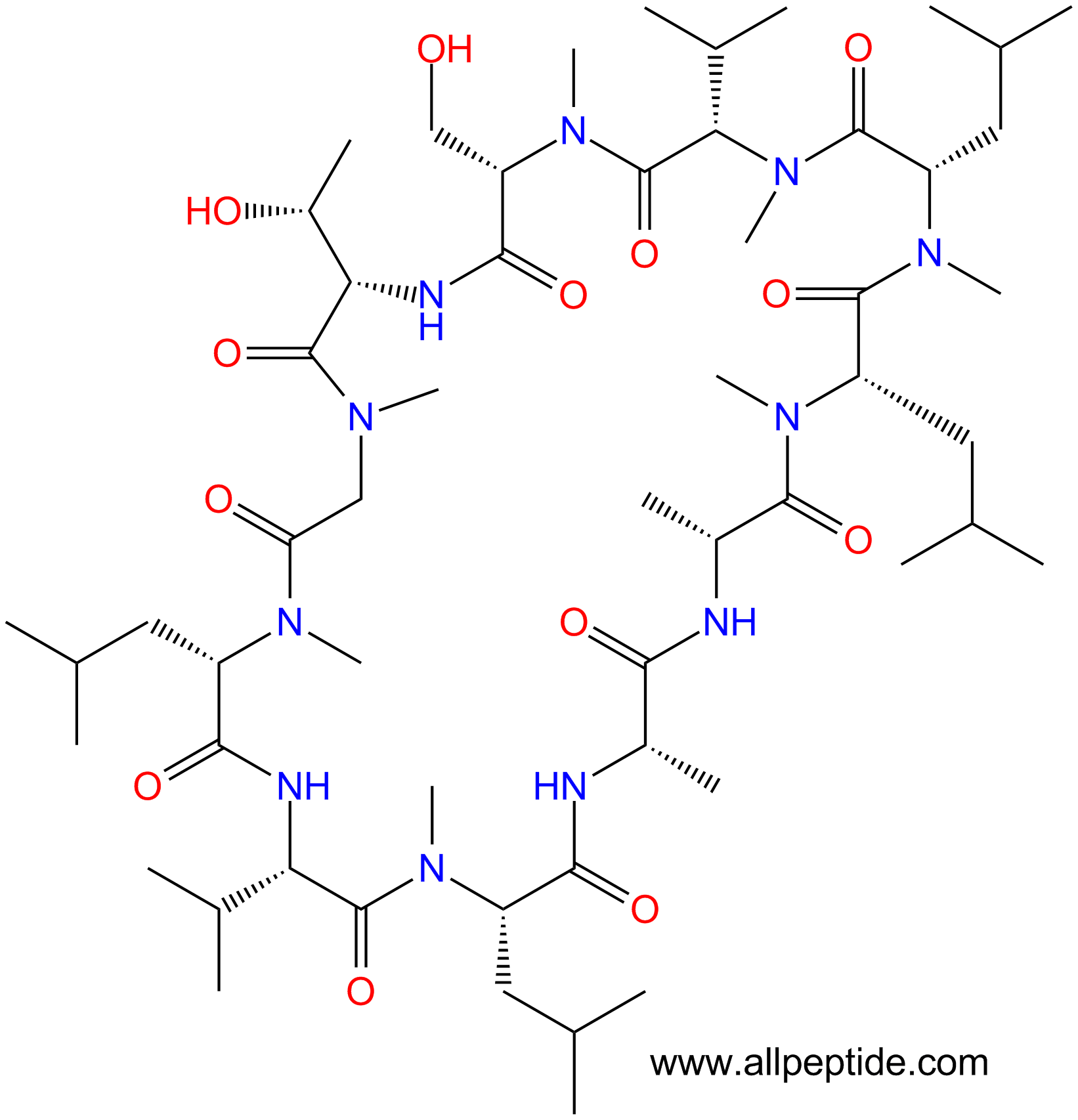 专肽生物产品cyclo-((NMe)Ser-T-Sar-(NMe)Leu-Val-(NMe)Leu-A-DAla116236-58-9
