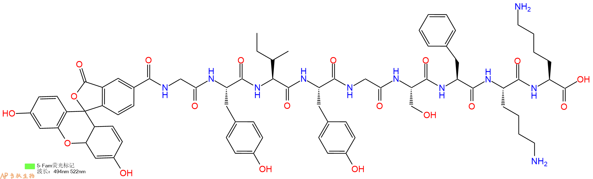 专肽生物产品荧光标记肽5-FAM-GYIYGSFKK