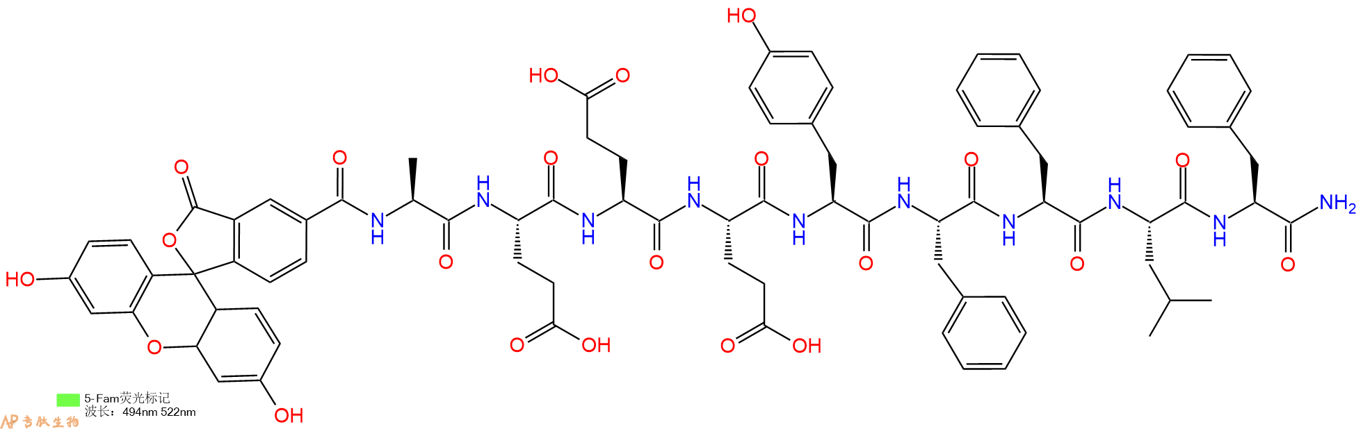 专肽生物产品荧光标记肽5-FAM-AEEEYFFLF-NH2