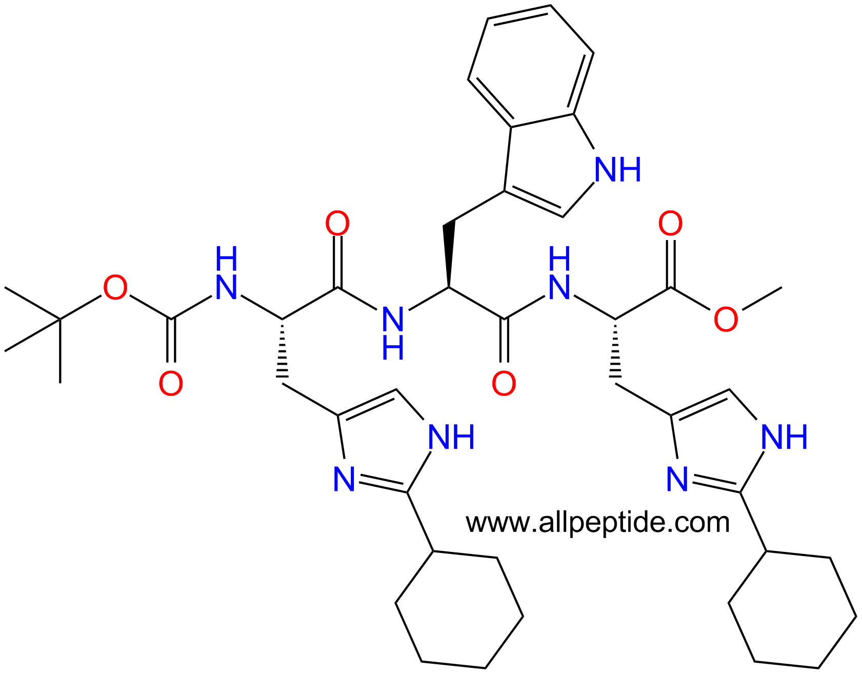 专肽生物产品Boc-His(cyclohexyl)-Trp-His(cyclohexyl)-甲酯化1610930-64-7