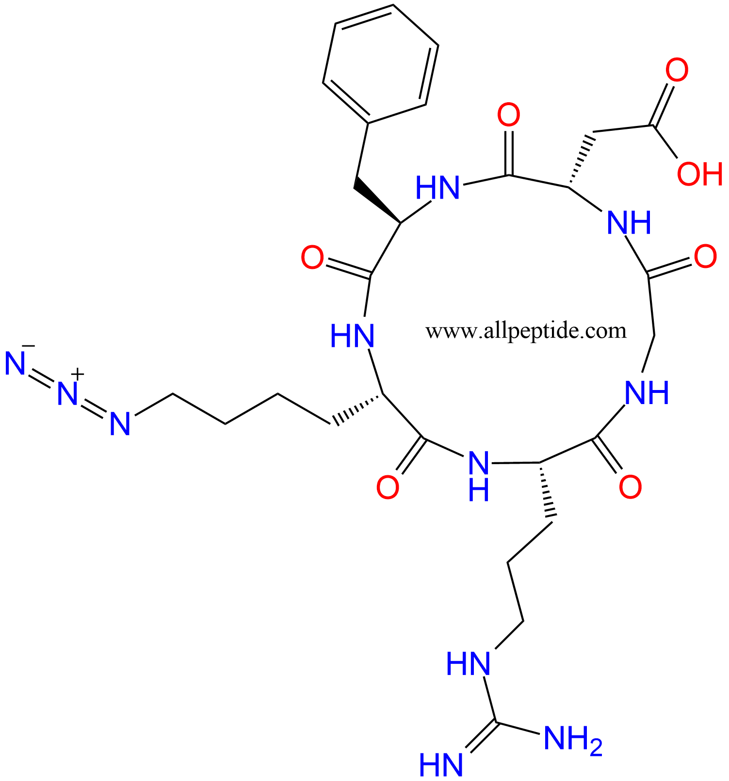 专肽生物产品c(RGD)环肽：cyclo{RGD-DPhe-Lys(N3)}、c{RGDfK(N3)}868845-09-4