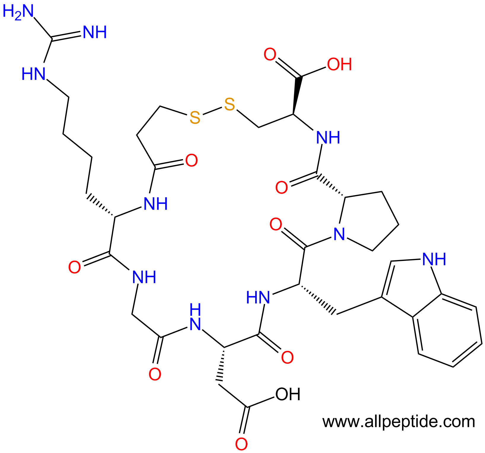 专肽生物产品七肽Mpa-Har-Gly-Asp-Trp-Pro-Cys-NH2