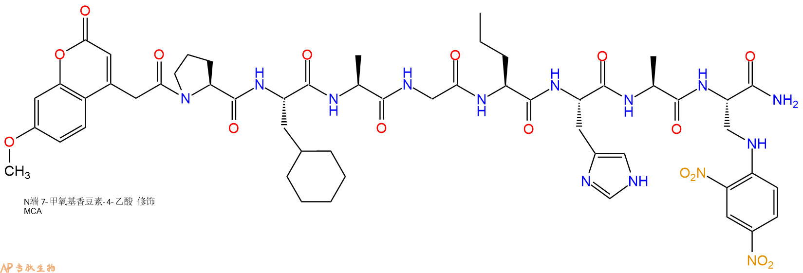 专肽生物产品八肽Mca-P-Cha-AG-Nva-HA-Dap(Dnp)-NH2256394-94-2