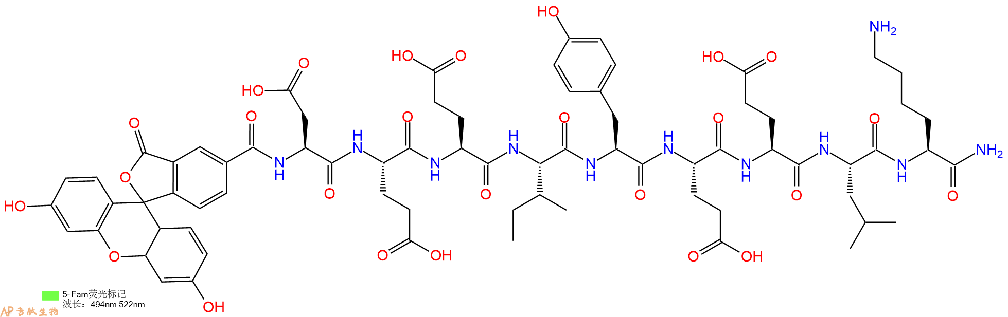 专肽生物产品荧光标记肽5-FAM-DEEIYEELK-NH2