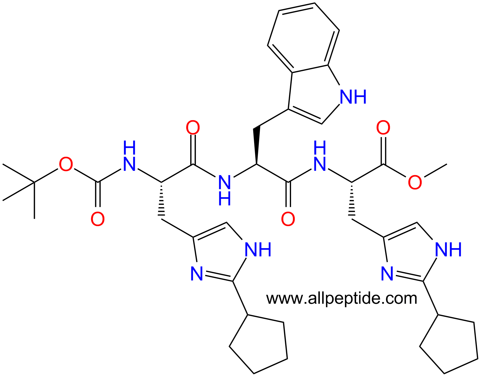 专肽生物产品Boc-His(cyclopentyl)-Trp-His(cyclopentyl)-甲酯化1610930-63-6