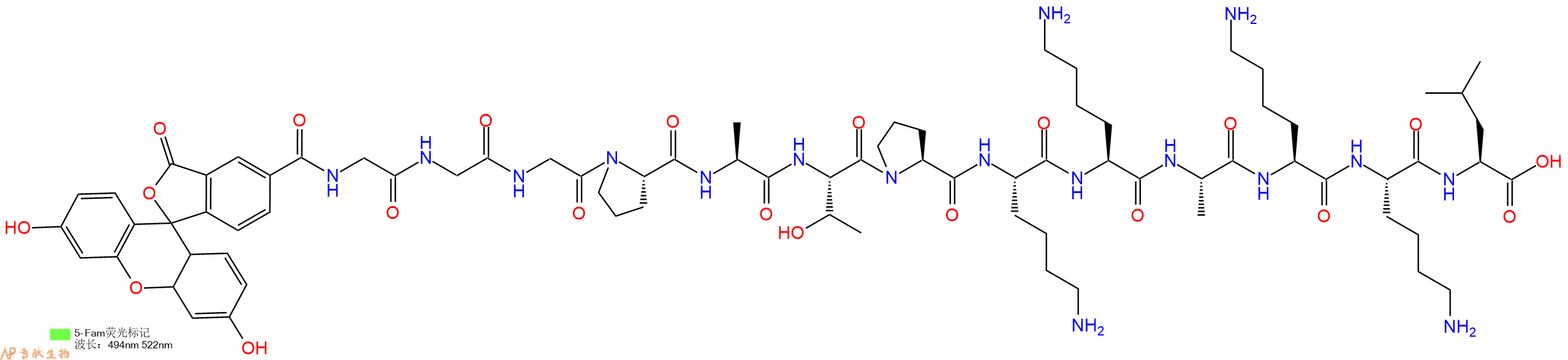 专肽生物产品荧光标记肽5-FAM-GGGPATPKKAKKL