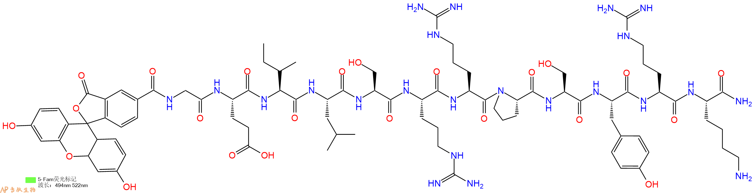 专肽生物产品荧光标记肽5-FAM-GEILSRRPSYRK-NH2