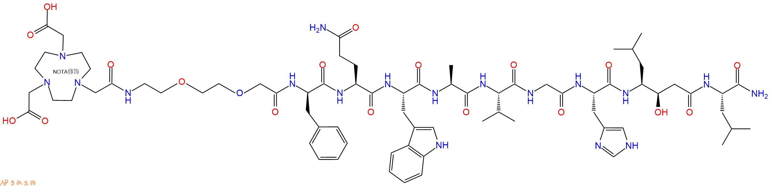 专肽生物产品NOTA-PEG2-D-Phe-Gln-Trp-Ala-Val-Gly-His-Sta-Leu-NH1446005-10-2