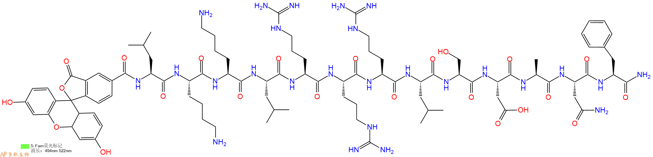 专肽生物产品荧光标记肽5FAM-LKKLRRRLSDANF-NH2