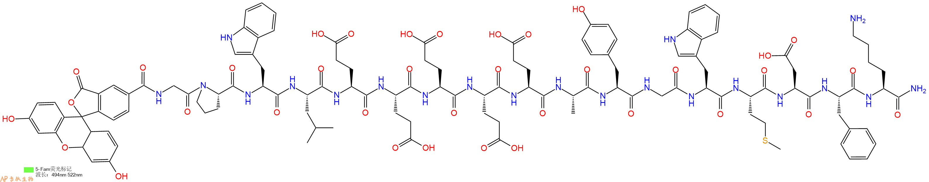 专肽生物产品荧光标记肽5-FAM-GPWLEEEEEAYGWMDFK-NH2