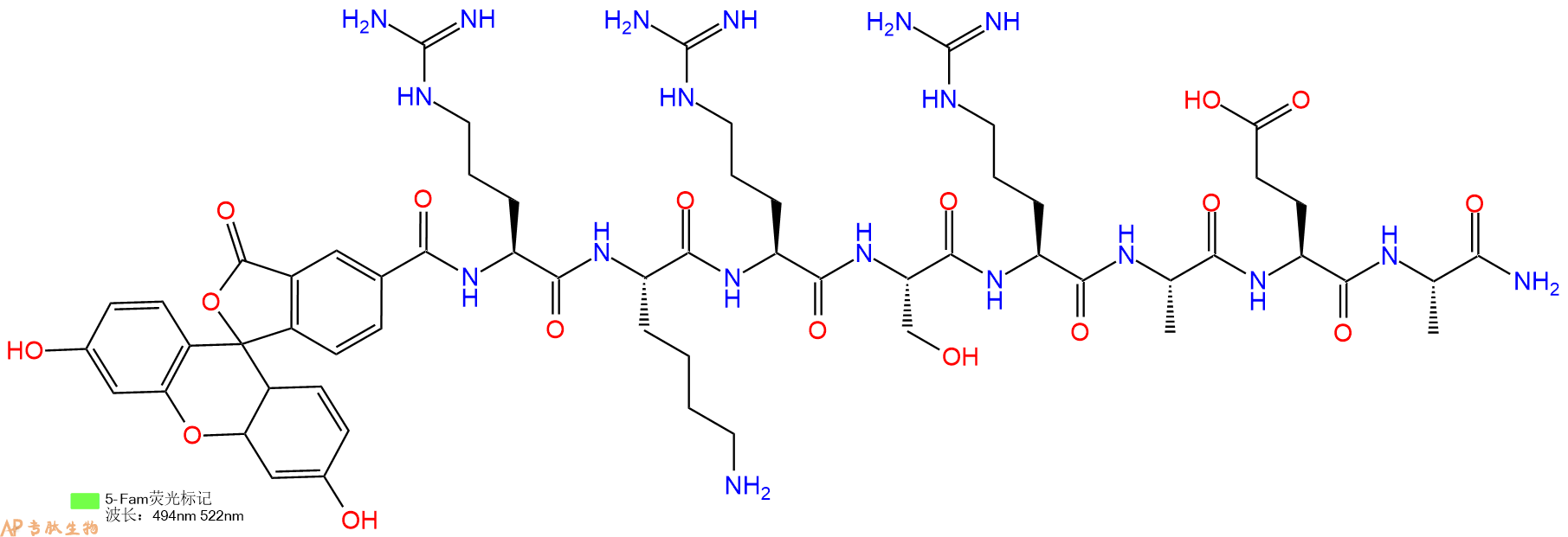 专肽生物产品荧光标记肽5-FAM-RKRSRAEA-NH2