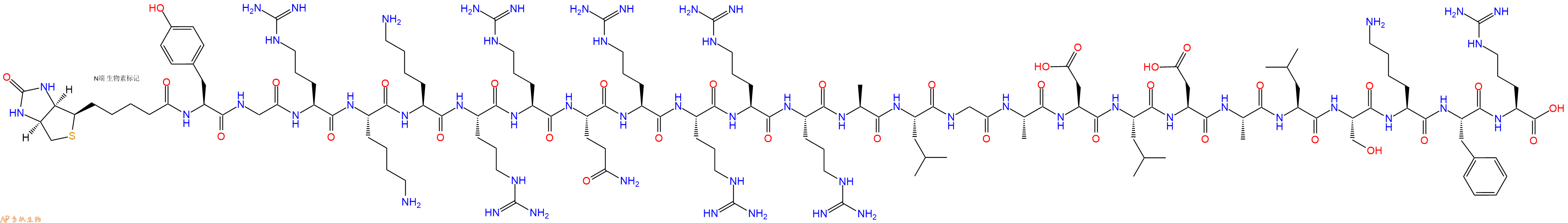 专肽生物产品生物素标记肽Biotin-YGRKKRRQRRRRALGADLDALSKFR