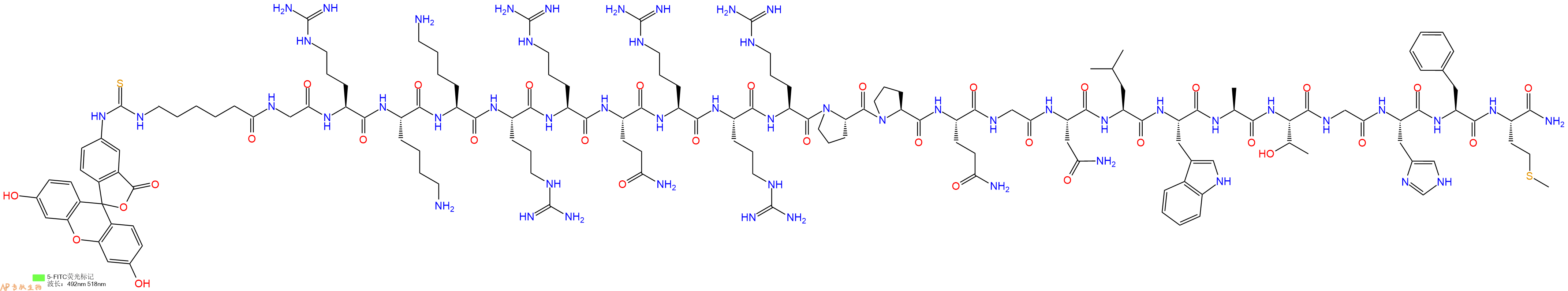 专肽生物产品荧光标记的神经肽FITC-TAT-Neuromedin B