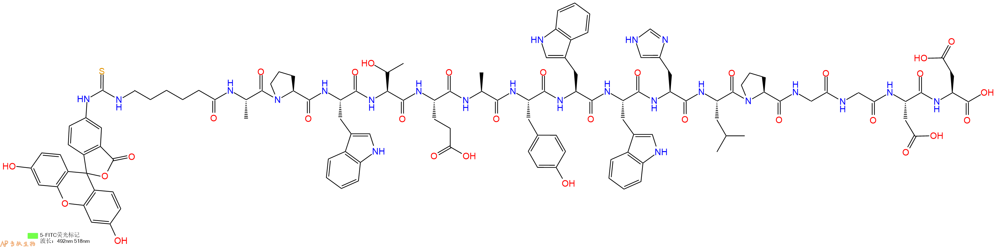 专肽生物产品十七肽Fitc-Acp-APWTEAYWWHLPGGDD