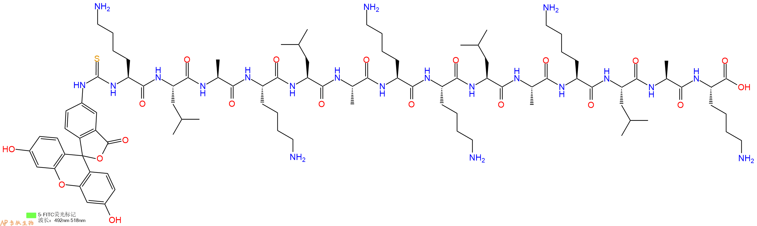 专肽生物产品十四肽Fitc-KLAKLAKKLAKLAK