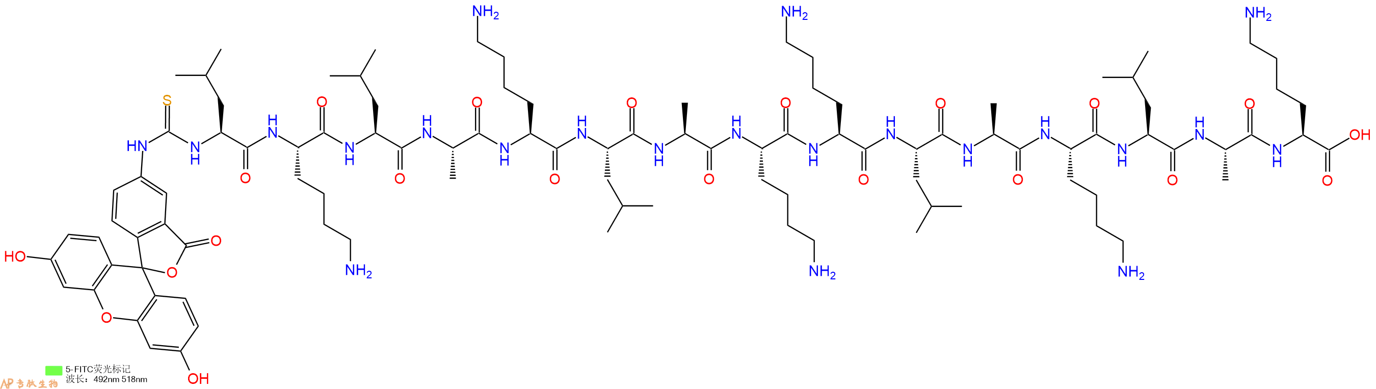专肽生物产品十五肽Fitc-LKLAKLAKKLAKLAK