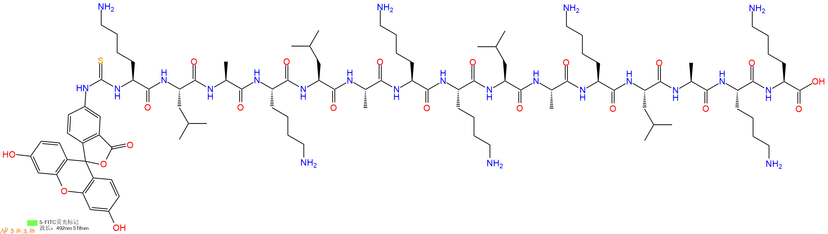 专肽生物产品十五肽Fitc-KLAKLAKKLAKLAKK