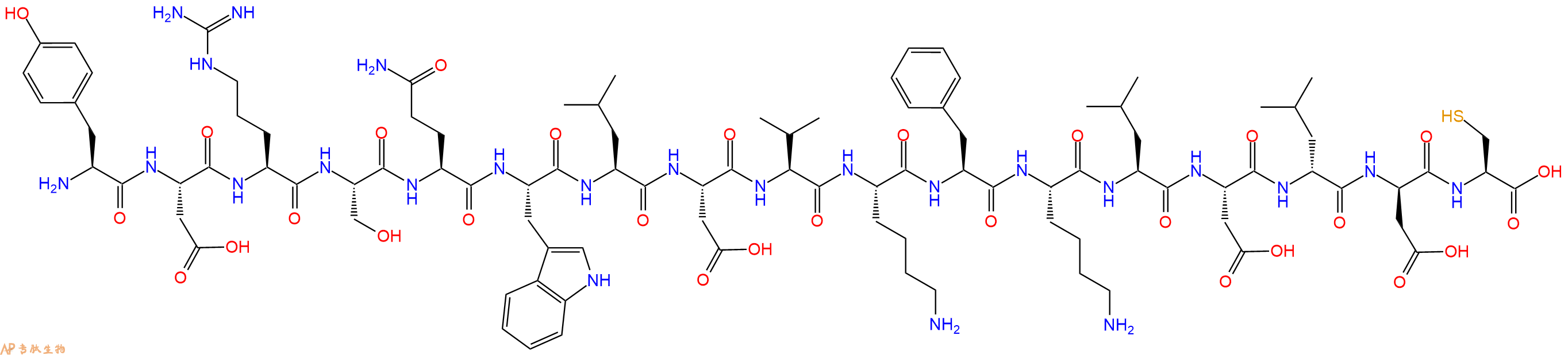 专肽生物产品十七肽YDRSQWLDVKFKLD-DLeu-DAsp-C
