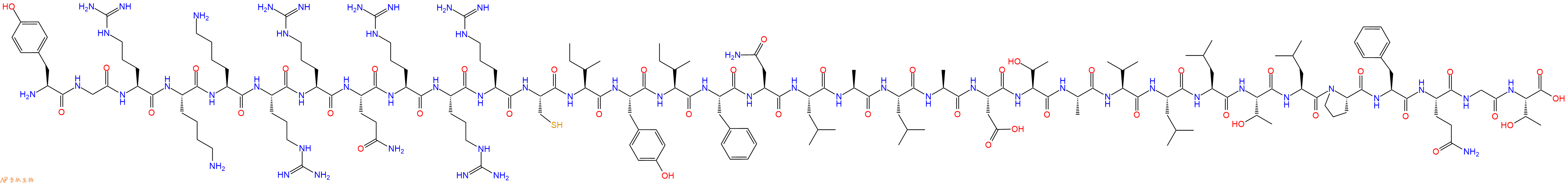 专肽生物产品Tyr-Gly-Arg-Lys-Lys-Arg-Arg-Gln-Arg-Arg-Arg-Cys-Il