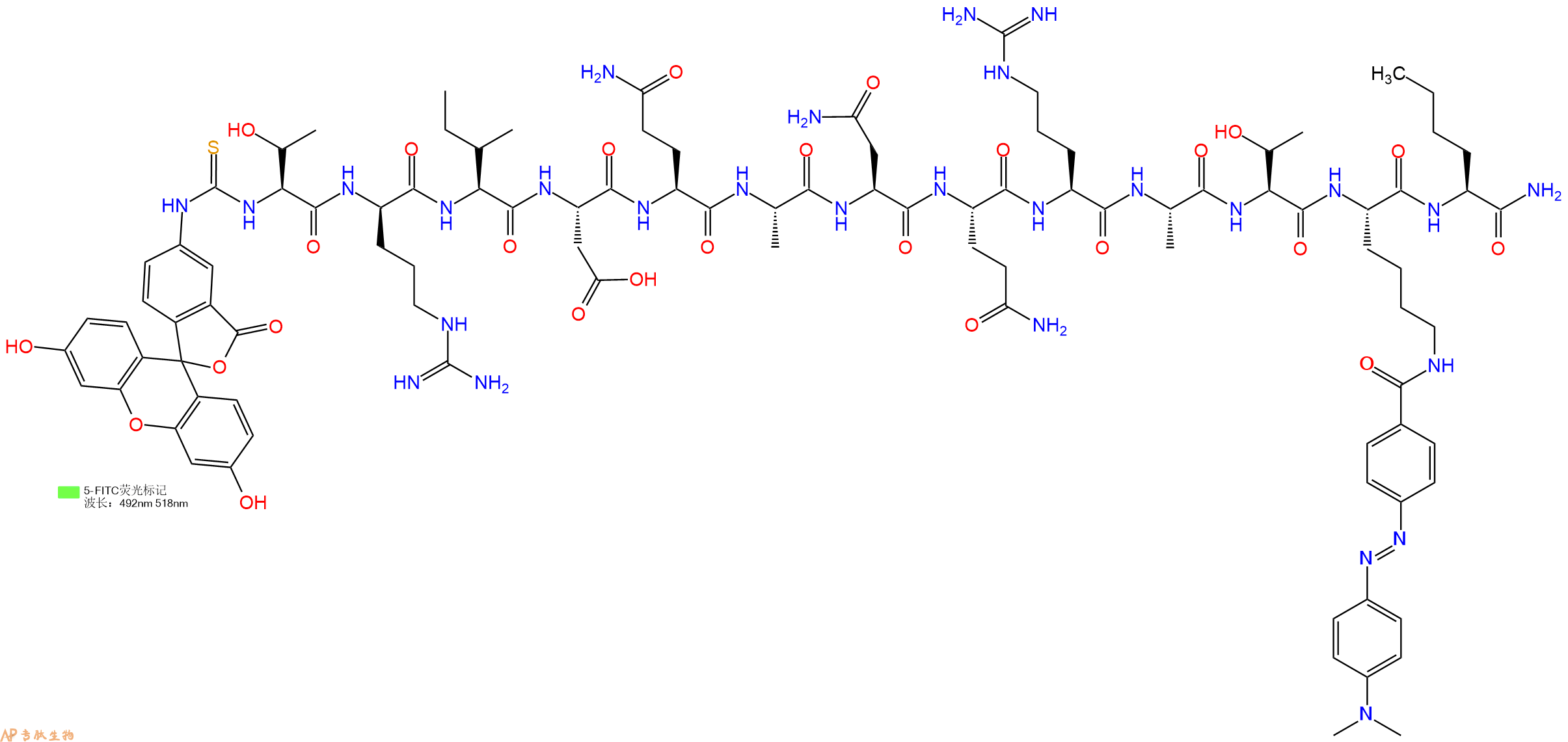 专肽生物产品十三肽Fitc-T-DArg-IDQANQRAT-K(Dabcyl)-Nle-NH2