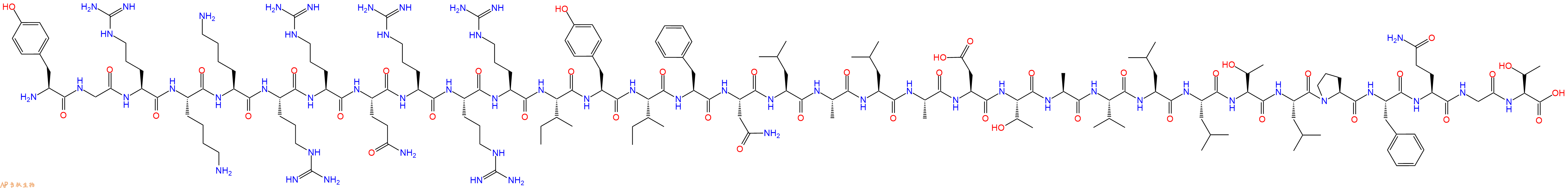 专肽生物产品Tyr-Gly-Arg-Lys-Lys-Arg-Arg-Gln-Arg-Arg-Arg-Il