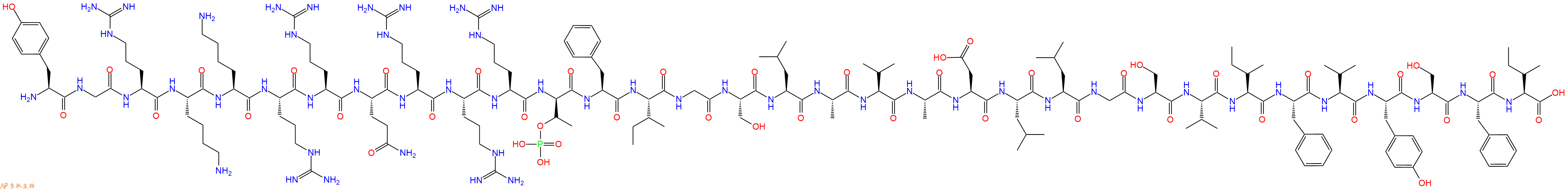 专肽生物产品Tyr-Gly-Arg-Lys-Lys-Arg-Arg-Gln-Arg-Arg-Arg-DT