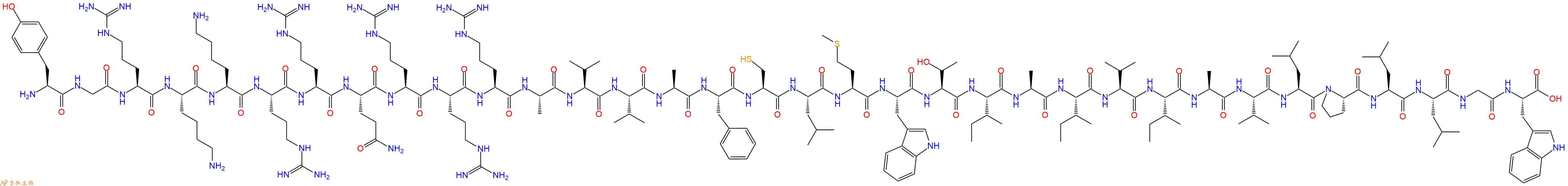 专肽生物产品Tyr-Gly-Arg-Lys-Lys-Arg-Arg-Gln-Arg-Arg-Arg-Al
