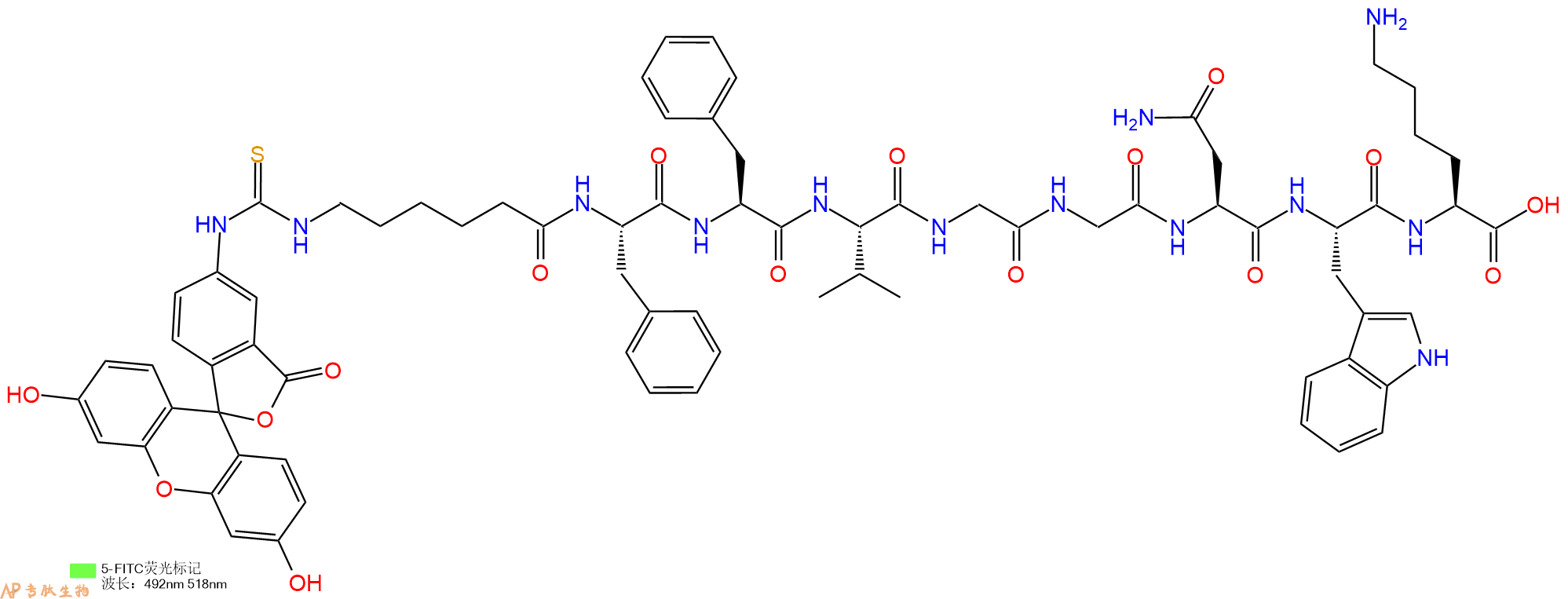 专肽生物产品九肽Fitc-Acp-FFVGGNWK