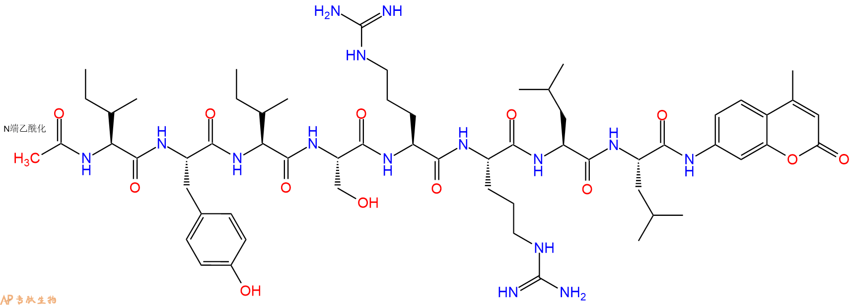 专肽生物产品Ac-Ile-Tyr-Ile-Ser-Arg-Arg-Leu-Leu-AMC