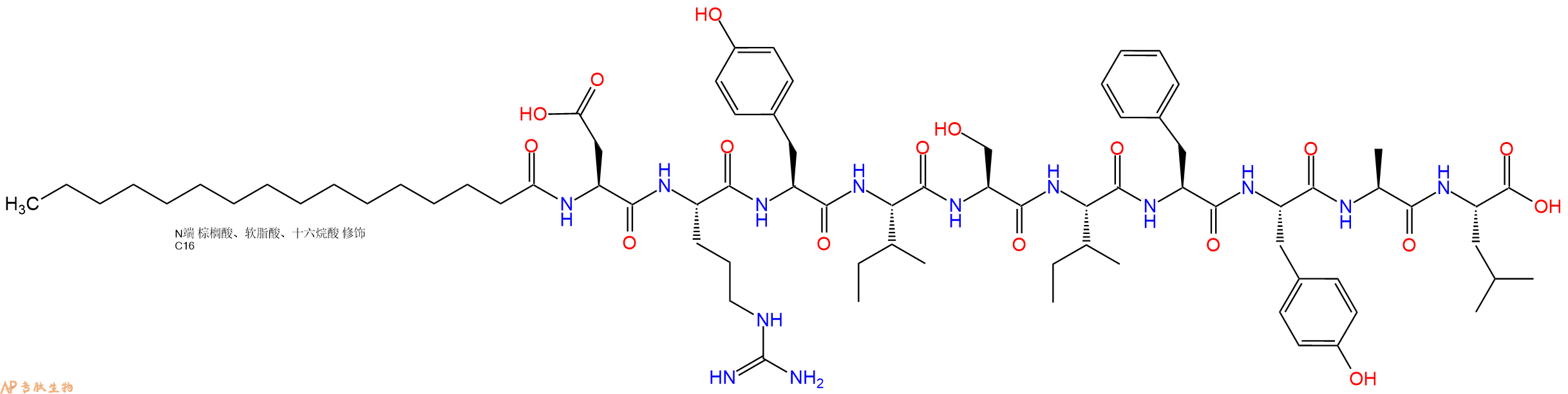 专肽生物产品Pal-Asp-Arg-Tyr-Ile-Ser-Ile-Phe-Tyr-Ala-Leu