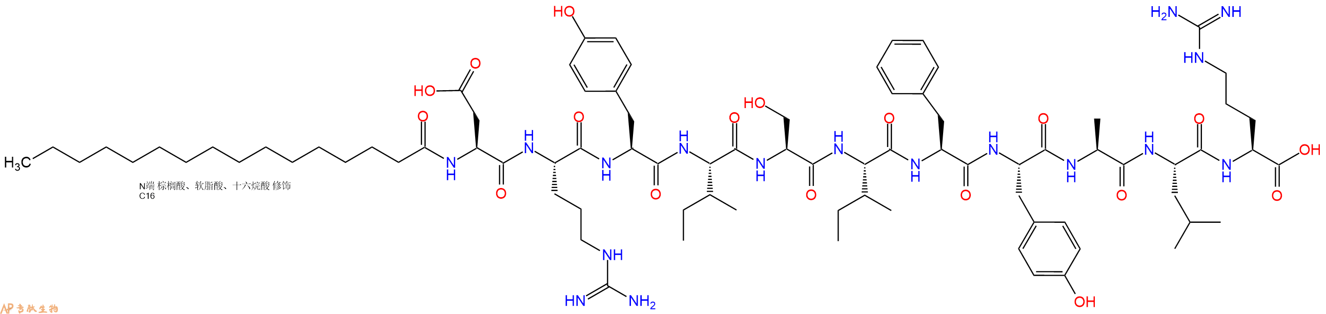 专肽生物产品Pal-Asp-Arg-Tyr-Ile-Ser-Ile-Phe-Tyr-Ala-Leu-Arg
