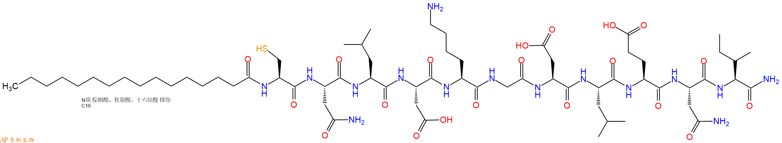 专肽生物产品Pal-Cys-Asn-Leu-Asp-Lys-Gly-Asp-Leu-Glu-Asn-Ile-NH