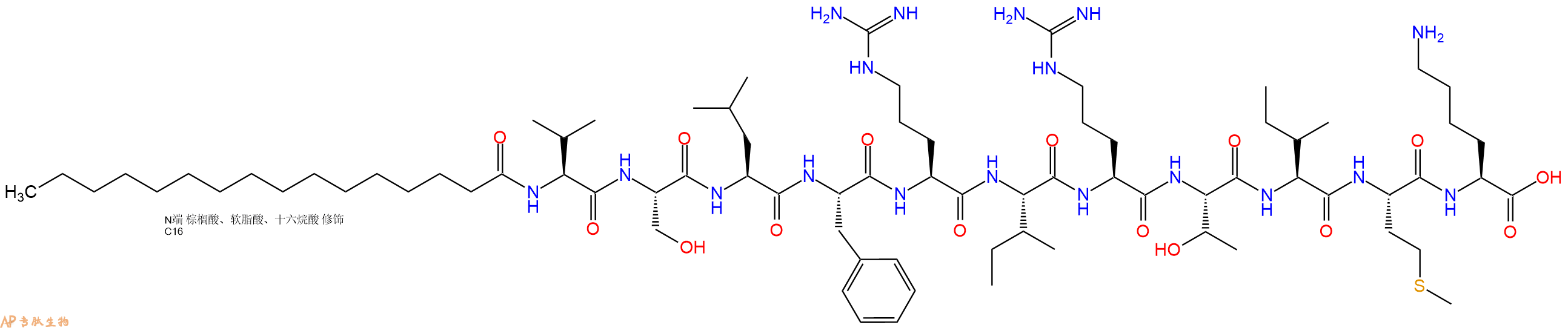 专肽生物产品Pal-Val-Ser-Leu-Phe-Arg-Ile-Arg-Thr-Ile-Met-Lys