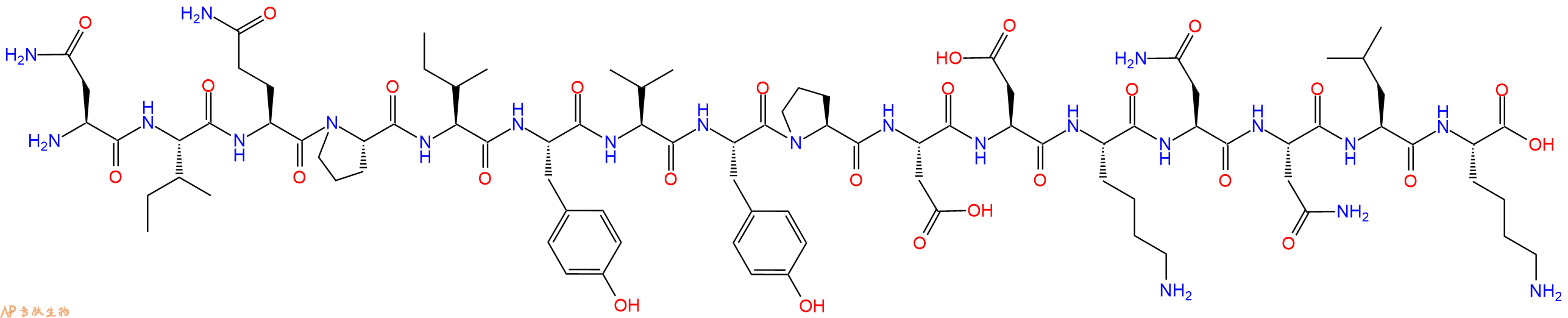 专肽生物产品H2N-Asn-Ile-Gln-Pro-Ile-Tyr-Val-Tyr-Pro-Asp-Asp-Ly