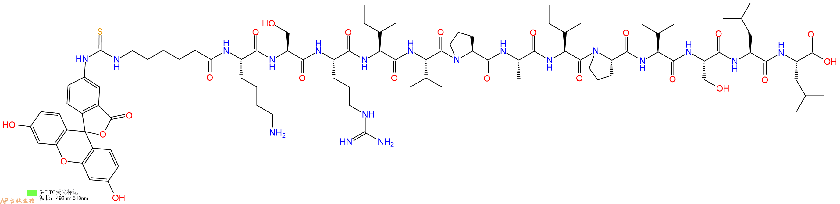 专肽生物产品5FITC-Ahx-Lys-Ser-Arg-Ile-Val-Pro-Ala-Ile-Pro-Val-