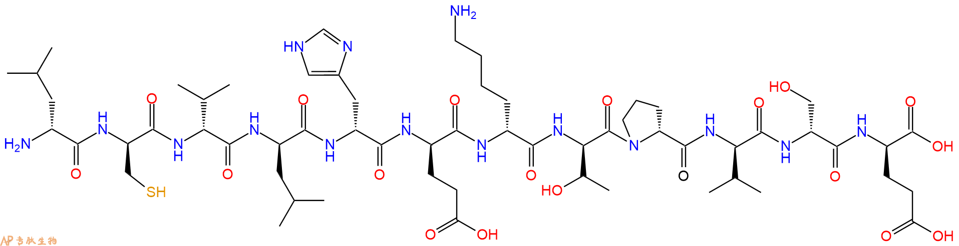 专肽生物产品H2N-DLeu-DCys-DVal-DLeu-DHis-DGlu-DLys-DThr-DPro-D