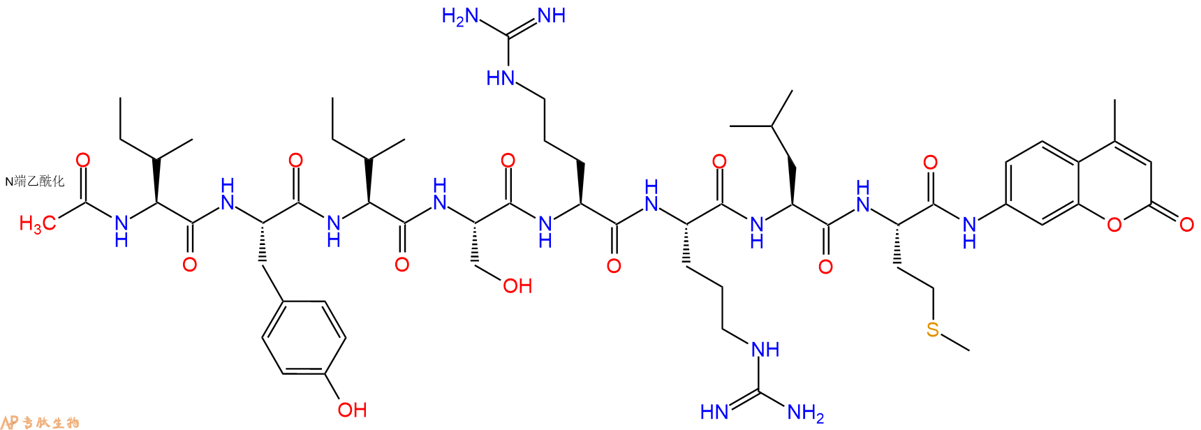 专肽生物产品Ac-Ile-Tyr-Ile-Ser-Arg-Arg-Leu-Met-AMC