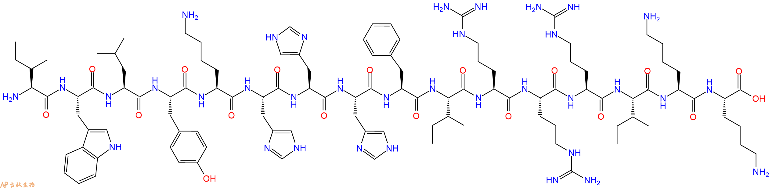 专肽生物产品H2N-Ile-Trp-Leu-Tyr-Lys-His-His-His-Phe-Ile-Arg-Ar