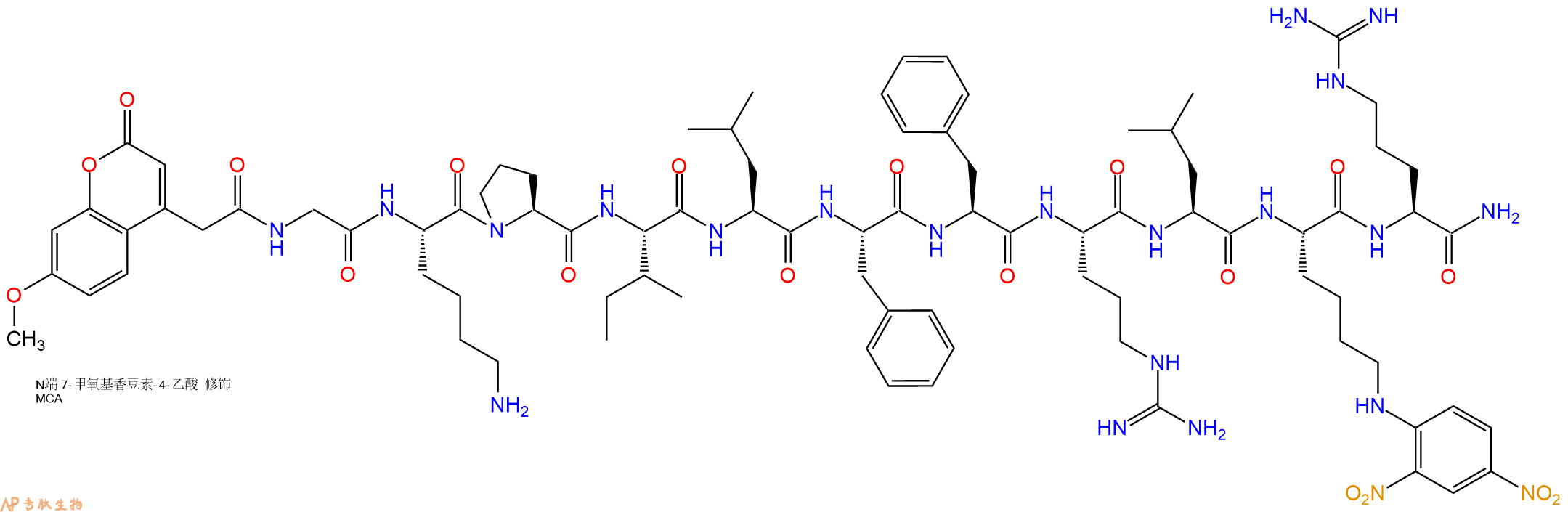 专肽生物产品MCA-Gly-Lys-Pro-Ile-Leu-Phe-Phe-Arg-Leu-Lys(Dnp)-A