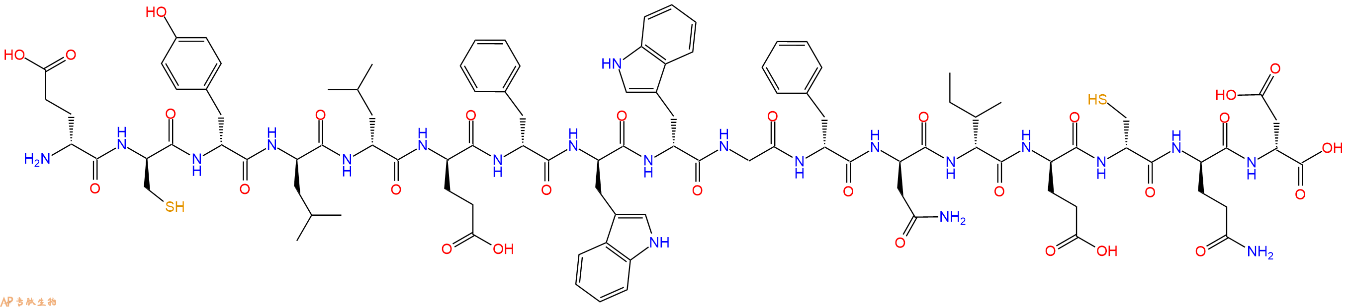 专肽生物产品H2N-DGlu-DCys-DTyr-DLeu-DLeu-DGlu-DPhe-DTrp-DTrp-G