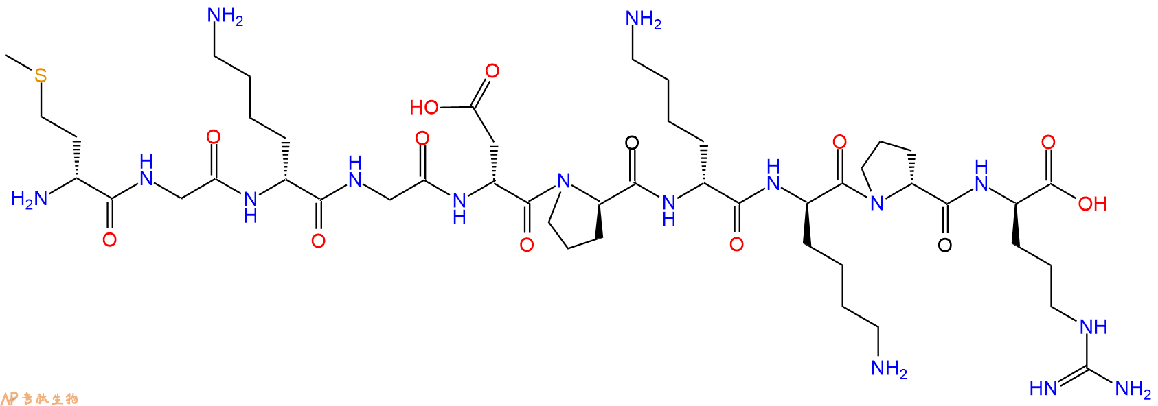 专肽生物产品H2N-DMet-Gly-DLys-Gly-DAsp-DPro-DLys-DLys-DPro-DAr