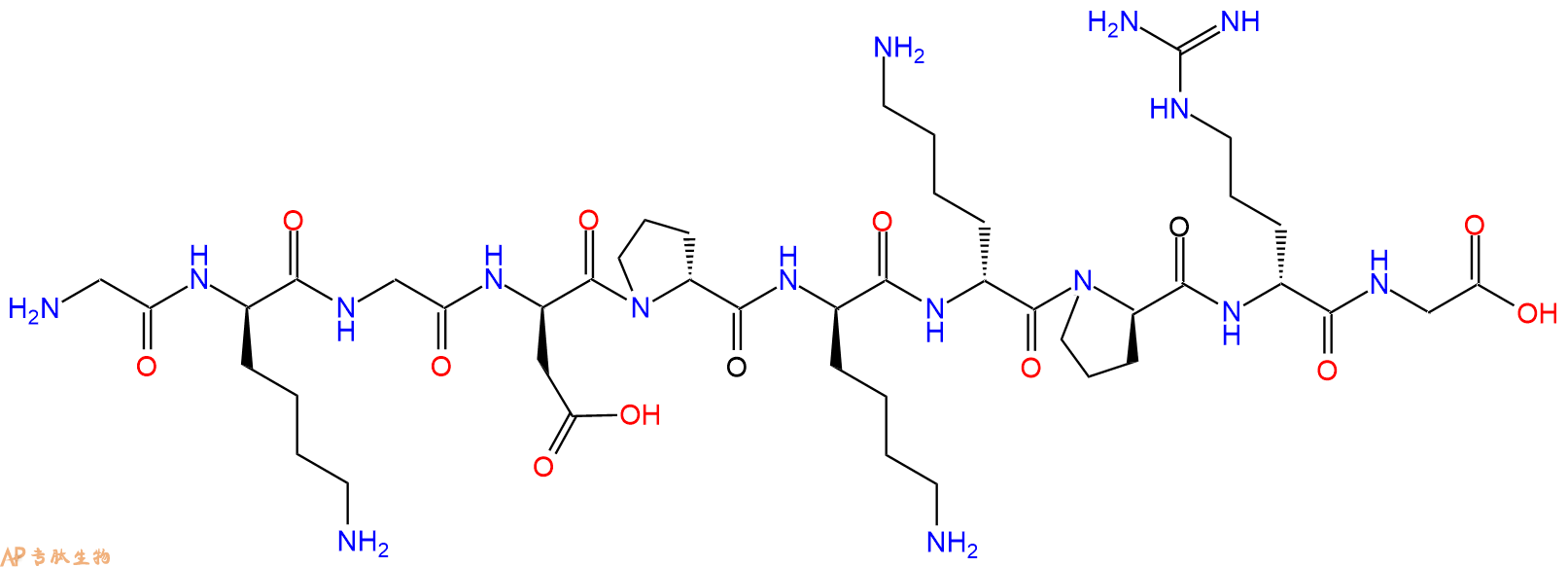 专肽生物产品H2N-Gly-DLys-Gly-DAsp-DPro-DLys-DLys-DPro-DArg-Gly